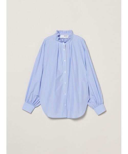 three dots / スリードッツ シャツ・ブラウス | Washed cotton gather shirt（light blue stripe）