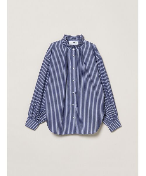 three dots / スリードッツ シャツ・ブラウス | Washed cotton gather shirt（navy stripe）