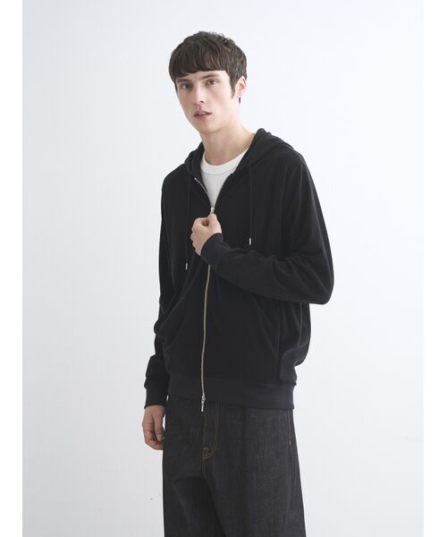 three dots / スリードッツ パーカー | Men's Velvet pile zip cocoon hoody | 詳細8