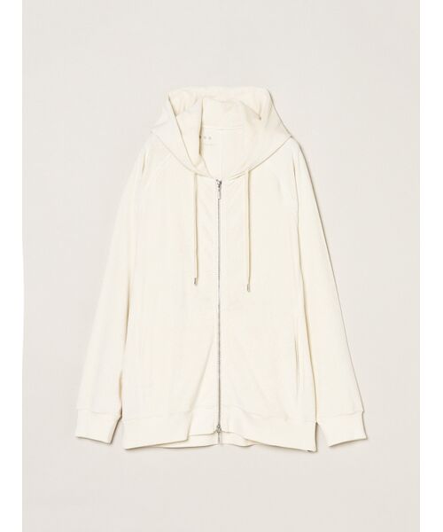three dots / スリードッツ パーカー | Men's Velvet pile zip cocoon hoody（ivory）