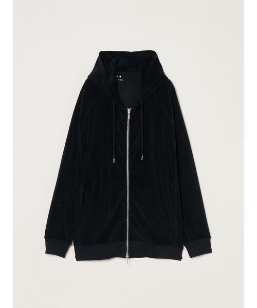 three dots / スリードッツ パーカー | Men's Velvet pile zip cocoon hoody（black）