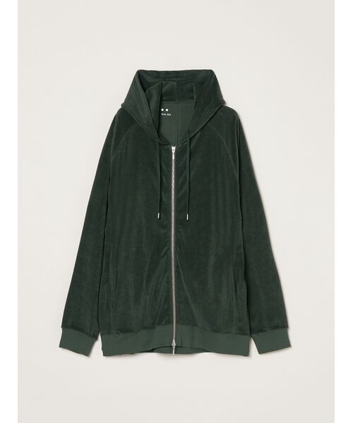 three dots / スリードッツ パーカー | Men's Velvet pile zip cocoon hoody（deep green）