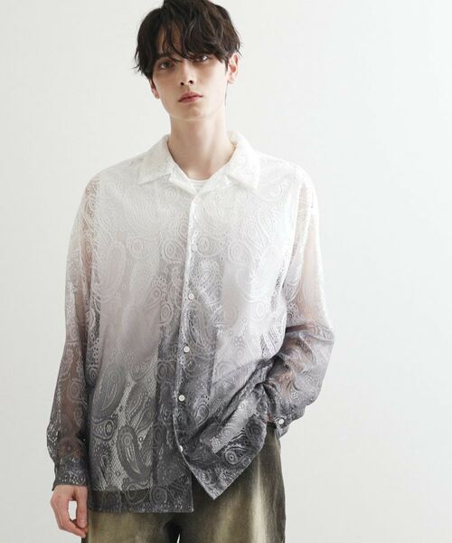 tk.TAKEO KIKUCHI / ティーケー タケオキクチ シャツ・ブラウス | グラデペイズリーレースシャツ(オフホワイト(003))