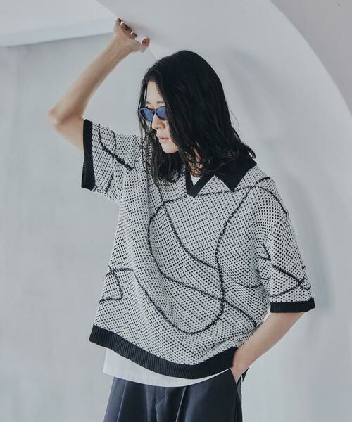 tk.TAKEO KIKUCHI / ティーケー タケオキクチ ニット・セーター | ラインアートニットポロ | 詳細10