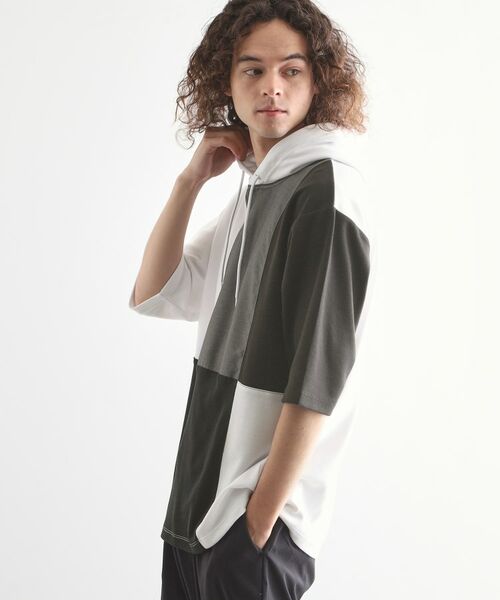 tk.TAKEO KIKUCHI / ティーケー タケオキクチ パーカー | 5分袖キリカエポンチフーディ | 詳細1