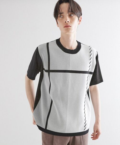 tk.TAKEO KIKUCHI / ティーケー タケオキクチ カットソー | ニットドッキングクロスオーバー(ブラック(019))