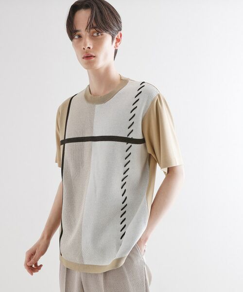 tk.TAKEO KIKUCHI / ティーケー タケオキクチ カットソー | ニットドッキングクロスオーバー(ベージュ(052))