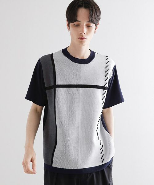 tk.TAKEO KIKUCHI / ティーケー タケオキクチ カットソー | ニットドッキングクロスオーバー(ネイビー(094))