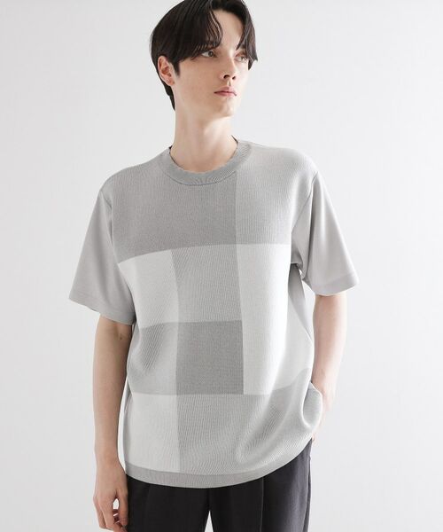 tk.TAKEO KIKUCHI / ティーケー タケオキクチ カットソー | ニットドッキングブロックチェック | 詳細1