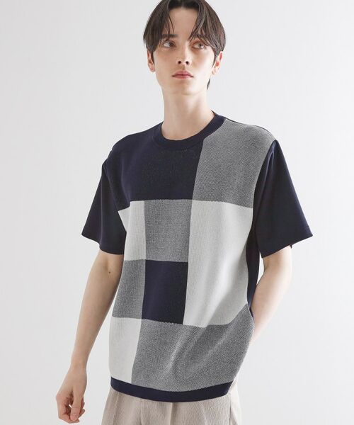 tk.TAKEO KIKUCHI / ティーケー タケオキクチ カットソー | ニットドッキングブロックチェック | 詳細9