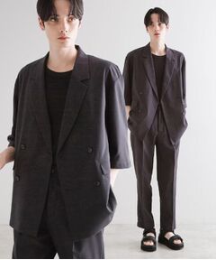 tk.TAKEO KIKUCHI / ティーケー タケオキクチ テーラードジャケット | 【セットアップ 2点セット】ダブルテーラード半袖ジャケット＋スラックス