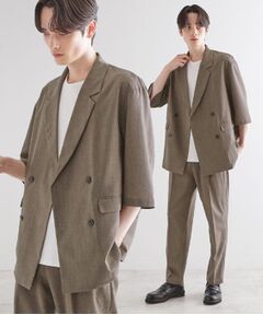 tk.TAKEO KIKUCHI / ティーケー タケオキクチ テーラードジャケット | 【セットアップ 2点セット】ダブルテーラード半袖ジャケット＋スラックス