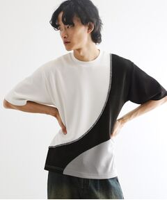 tk.TAKEO KIKUCHI / ティーケー タケオキクチ カットソー | ニットドッキングカーブスイッチカットソー