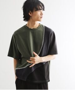 tk.TAKEO KIKUCHI / ティーケー タケオキクチ カットソー | ニットドッキングカーブスイッチカットソー