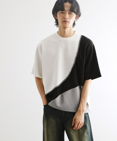 tk.TAKEO KIKUCHI / ティーケー タケオキクチ カットソー | ニットドッキングカーブスイッチカットソー | 詳細2