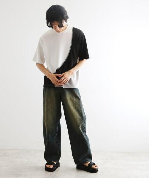 tk.TAKEO KIKUCHI / ティーケー タケオキクチ カットソー | ニットドッキングカーブスイッチカットソー | 詳細3