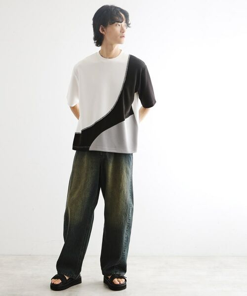 tk.TAKEO KIKUCHI / ティーケー タケオキクチ カットソー | ニットドッキングカーブスイッチカットソー | 詳細4