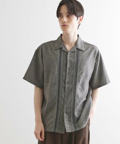 tk.TAKEO KIKUCHI / ティーケー タケオキクチ シャツ・ブラウス | コード刺繍シャツ(チャコールグレー(014))