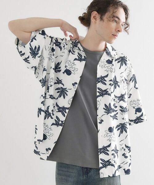 tk.TAKEO KIKUCHI / ティーケー タケオキクチ シャツ・ブラウス | 梨地クジラ柄オープンカラーシャツ | 詳細1