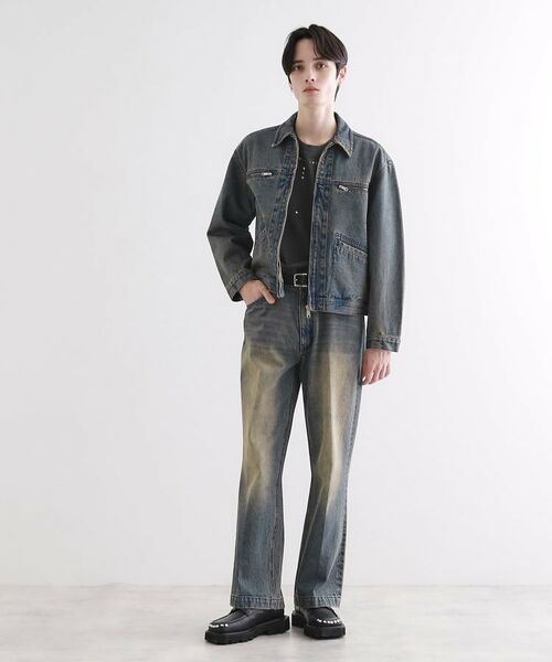 ダークブルー デニム サイクルジャケット ARCADE Gジャン メンズ クラッシュダメージ加工 デニム