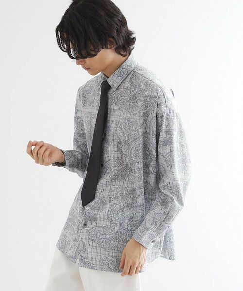 tk. TAKEO KIKUCHI/ティーケー タケオキクチ 【ネクタイ付】チェックオンペイズリージャカードシャツ ライトグレー(411) 03(L)