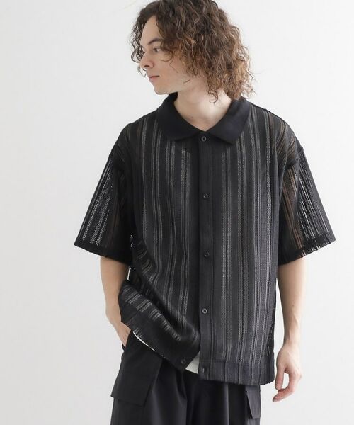 tk.TAKEO KIKUCHI / ティーケー タケオキクチ シャツ・ブラウス | 【セットアイテム】透かし編みオープンシャツ(ブラック(019))