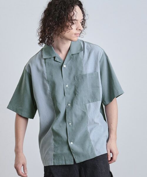 tk.TAKEO KIKUCHI / ティーケー タケオキクチ Tシャツ | フィブリル切替シャツ（ブルー(592)）