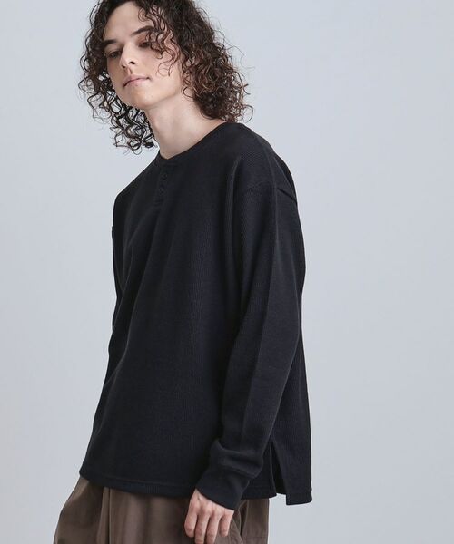 tk.TAKEO KIKUCHI / ティーケー タケオキクチ カットソー | ワッフルヘンリーカットソー(ブラック(019))