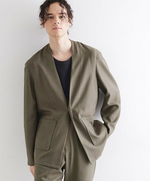 tk.TAKEO KIKUCHI / ティーケー タケオキクチ ノーカラージャケット | 【セットアップ対応】ポリツイルノーカラージャケット(チャコールグレー(014))