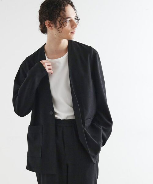 tk.TAKEO KIKUCHI / ティーケー タケオキクチ ノーカラージャケット | 【セットアップ対応】ポリツイルノーカラージャケット(ブラック(019))