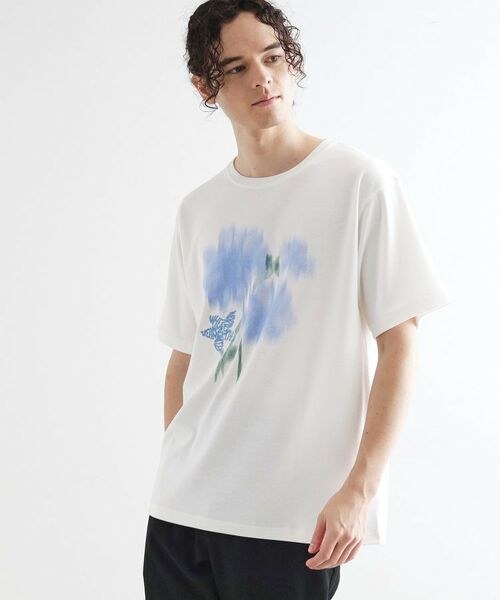 tk.TAKEO KIKUCHI / ティーケー タケオキクチ Tシャツ | ボカシフラワーTシャツ(ホワイト(001))