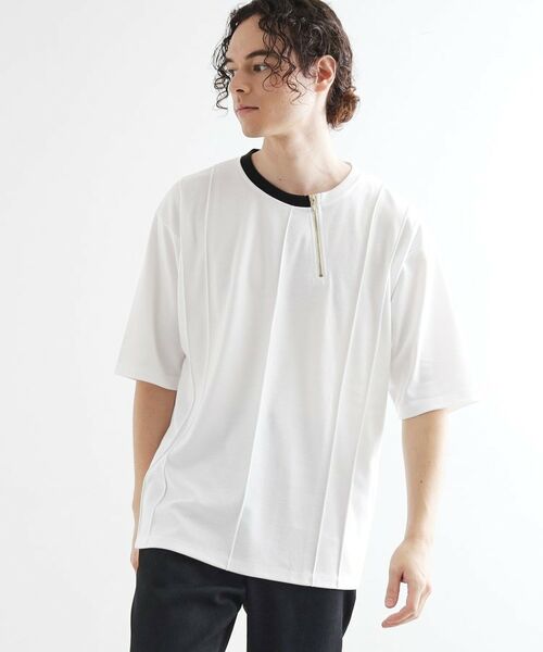 tk.TAKEO KIKUCHI / ティーケー タケオキクチ カットソー | ストライプタックTシャツ(ホワイト(001))