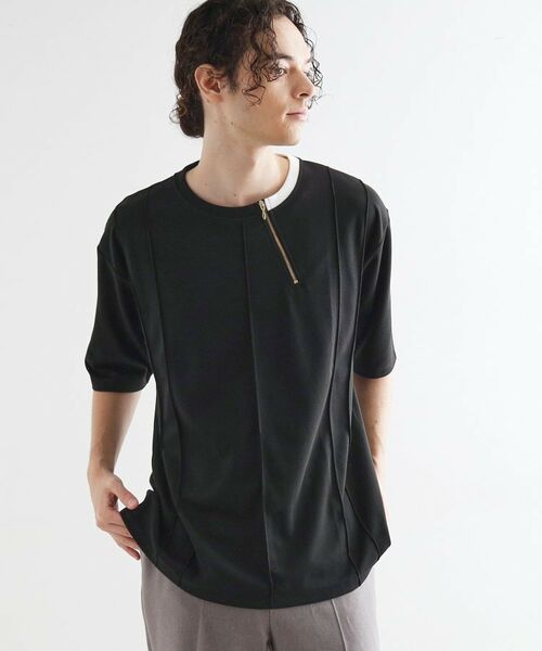 tk.TAKEO KIKUCHI / ティーケー タケオキクチ カットソー | ストライプタックTシャツ(ブラック(019))