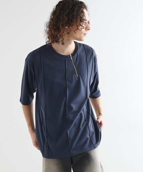 tk.TAKEO KIKUCHI / ティーケー タケオキクチ カットソー | ストライプタックTシャツ(ブルー(093))