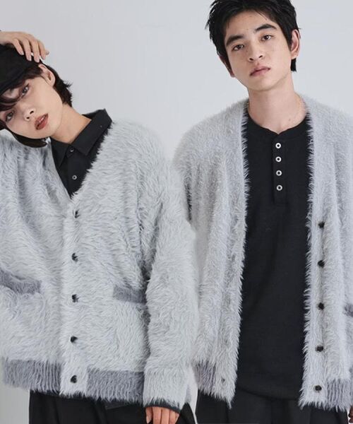 tk.TAKEO KIKUCHI / ティーケー タケオキクチ カーディガン・ボレロ | 【WEB限定】バイカラーフェザーニットカーディガン(ライトグレー(011))