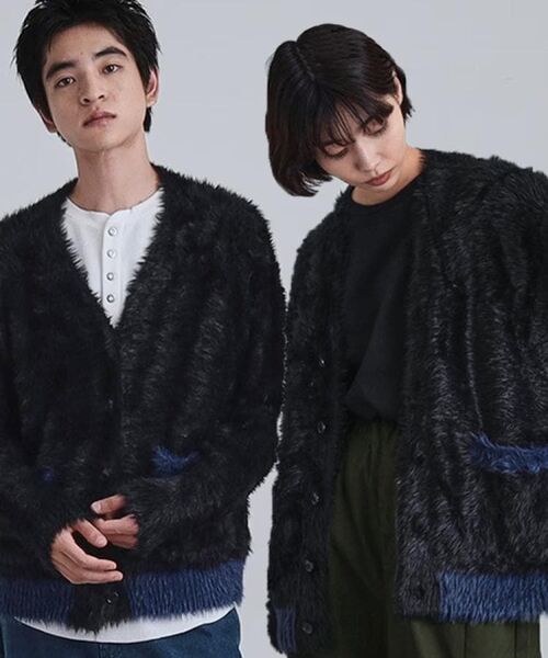 tk.TAKEO KIKUCHI / ティーケー タケオキクチ カーディガン・ボレロ | 【WEB限定】バイカラーフェザーニットカーディガン(ブラック(019))