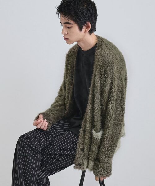 tk.TAKEO KIKUCHI / ティーケー タケオキクチ カーディガン・ボレロ | 【WEB限定】バイカラーフェザーニットカーディガン(グリーン(023))