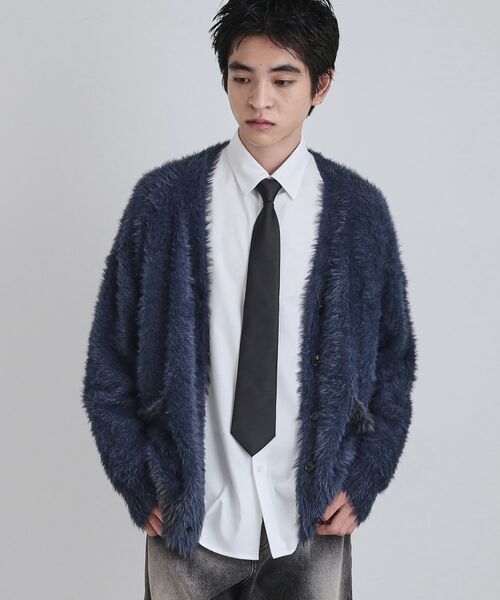 tk.TAKEO KIKUCHI / ティーケー タケオキクチ カーディガン・ボレロ | 【WEB限定】バイカラーフェザーニットカーディガン(ブルー(092))