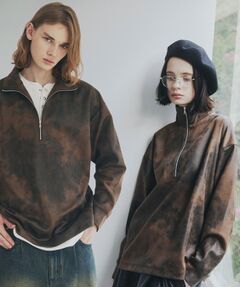 tk.TAKEO KIKUCHI / ティーケー タケオキクチ カットソー | ヴィンテージライクプリント ハーフジッププルオーバー