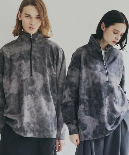 tk.TAKEO KIKUCHI / ティーケー タケオキクチ カットソー | ヴィンテージライクプリント ハーフジッププルオーバー(グレー(012))