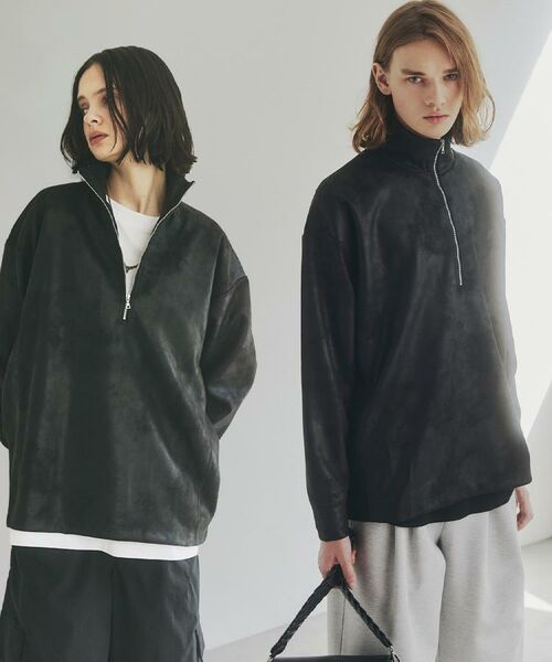 tk.TAKEO KIKUCHI / ティーケー タケオキクチ カットソー | ヴィンテージライクプリント ハーフジッププルオーバー(ブラック(019))