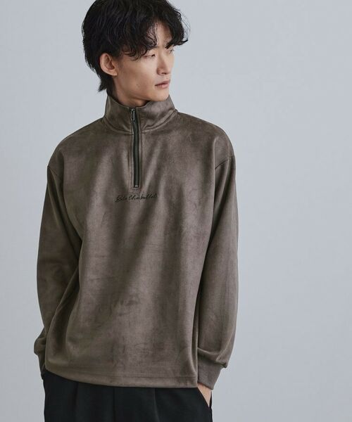 tk.TAKEO KIKUCHI / ティーケー タケオキクチ カットソー | ポンチスウェードハーフジップ(チャコールグレー(014))