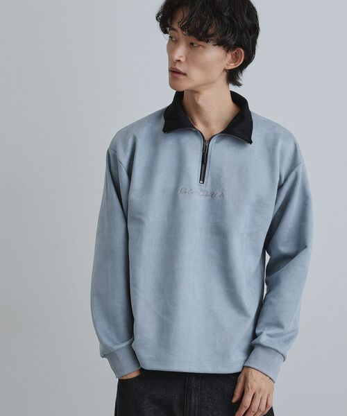 tk.TAKEO KIKUCHI / ティーケー タケオキクチ カットソー | ポンチスウェードハーフジップ(ブルー(092))