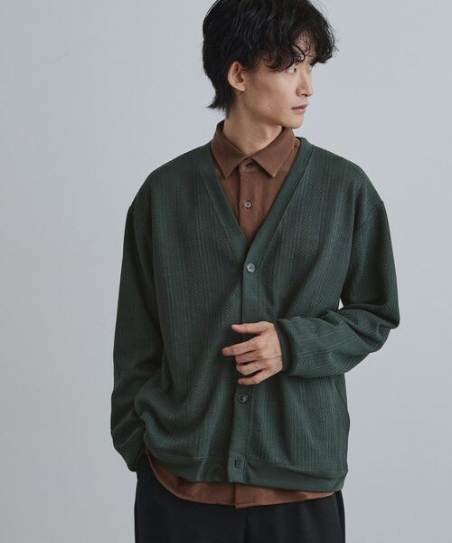 tk.TAKEO KIKUCHI / ティーケー タケオキクチ カーディガン・ボレロ | ニットライクジャカードカーディガン(グリーン(024))