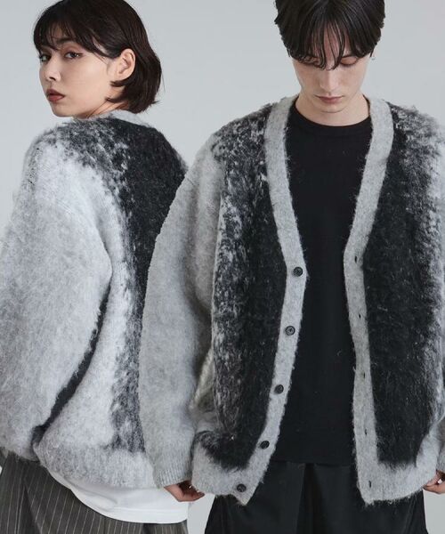 tk.TAKEO KIKUCHI / ティーケー タケオキクチ カーディガン・ボレロ | ボールドストライプシャギーニットVカーディガン(ライトグレー(011))