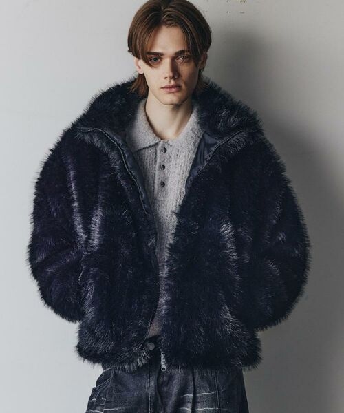 tk.TAKEO KIKUCHI / ティーケー タケオキクチ レザーブルゾン・ジャケット | ミックスフェイクファーブルゾン(ブラック(019))