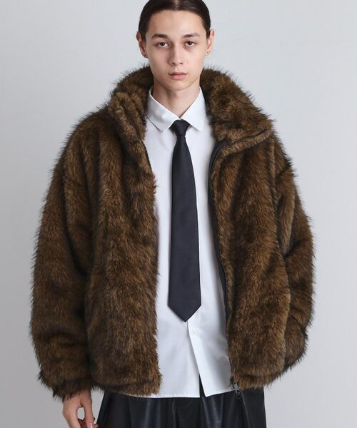 tk.TAKEO KIKUCHI / ティーケー タケオキクチ レザーブルゾン・ジャケット | ミックスフェイクファーブルゾン(ブラウン(043))