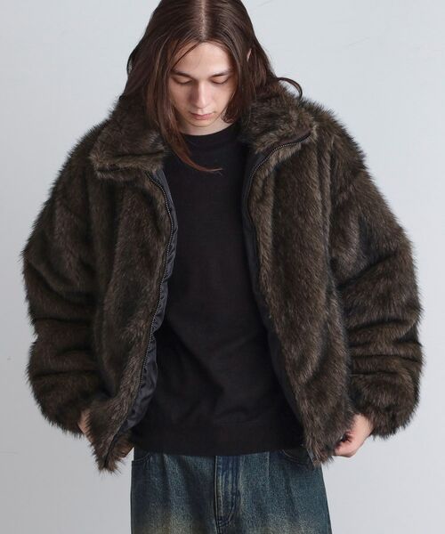 tk.TAKEO KIKUCHI / ティーケー タケオキクチ レザーブルゾン・ジャケット | ミックスフェイクファーブルゾン(トープ(054))