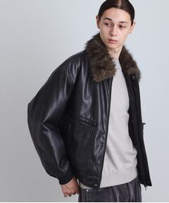 tk.TAKEO KIKUCHI / ティーケー タケオキクチ レザーブルゾン・ジャケット | ヴィンテージライク衿フェイクファーブルゾン