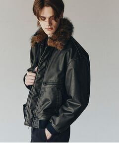 tk.TAKEO KIKUCHI / ティーケー タケオキクチ レザーブルゾン・ジャケット | ヴィンテージライク衿フェイクファーブルゾン